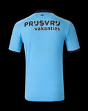 Back view of the light blue Kitted Up Feyenoord 2026/2027 away football jersey with black sponsor text