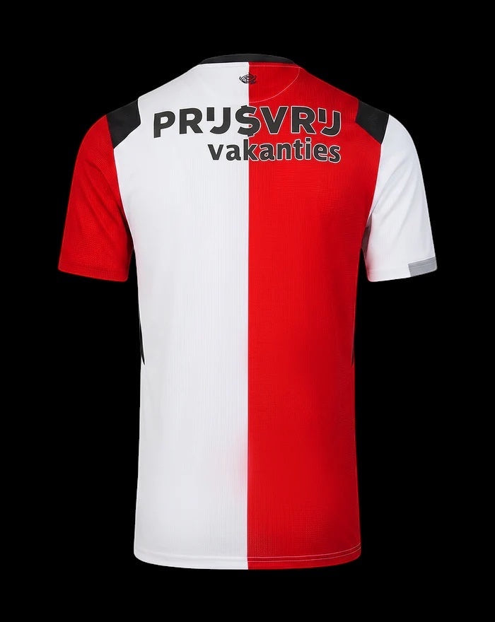 Back view of Kitted Up Feyenoord 2026/2027 adult home jersey featuring a red and white split design with sponsor logo