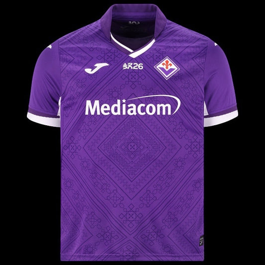 Kitted Up Fiorentina 2026/2027 home football jersey in purple with white accents and intricate geometric pattern