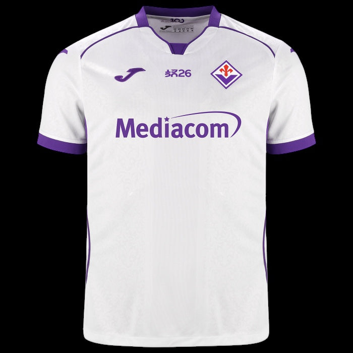 Kitted Up Fiorentina 2026/2027 kids away football jersey in white with purple accents and team crest