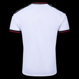 Back view of Kitted Up Fulham 2026/2027 kids home jersey in white with black and red sleeve and collar trim