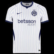 Kitted Up Inter Milan 2026/2027 kids away jersey in white with blue pinstripes, club crest, and sponsor logo.