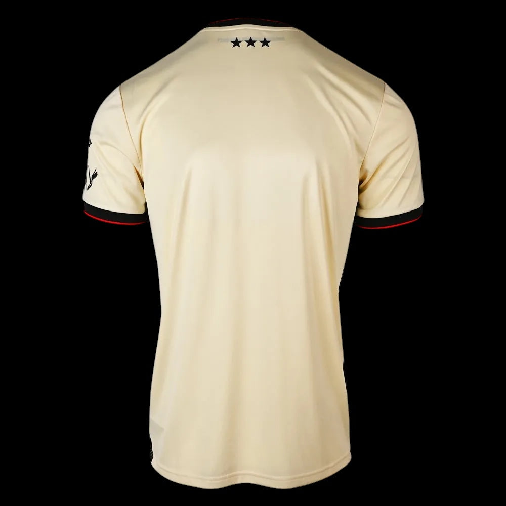Back view of Kitted Up Ipswich 2026/2027 kids away football jersey in cream with black and red sleeve trim