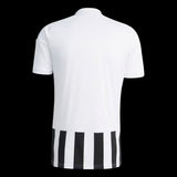 Back view of Kitted Up Juventus 2026/2027 kids home jersey featuring a white upper and black and white striped hem.