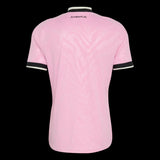 Back view of Kitted Up Juventus 2026/2027 kids away jersey in light pink with black collar and sleeve trim details.