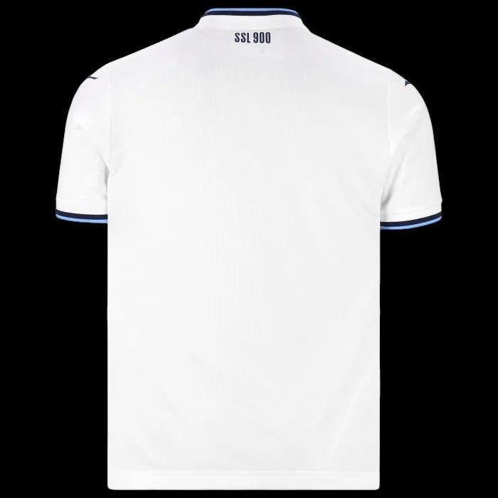 Back view of the white Kitted Up Lazio 2026/2027 kids away jersey featuring SSL 900 detail on the collar