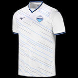 Kitted Up Lazio 2026/2027 kids away football jersey in white with blue and black diagonal line pattern