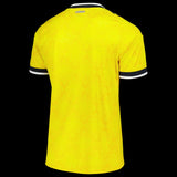 Back view of the Kitted Up Leeds 2026/2027 away football jersey in bright yellow with black and white trim.