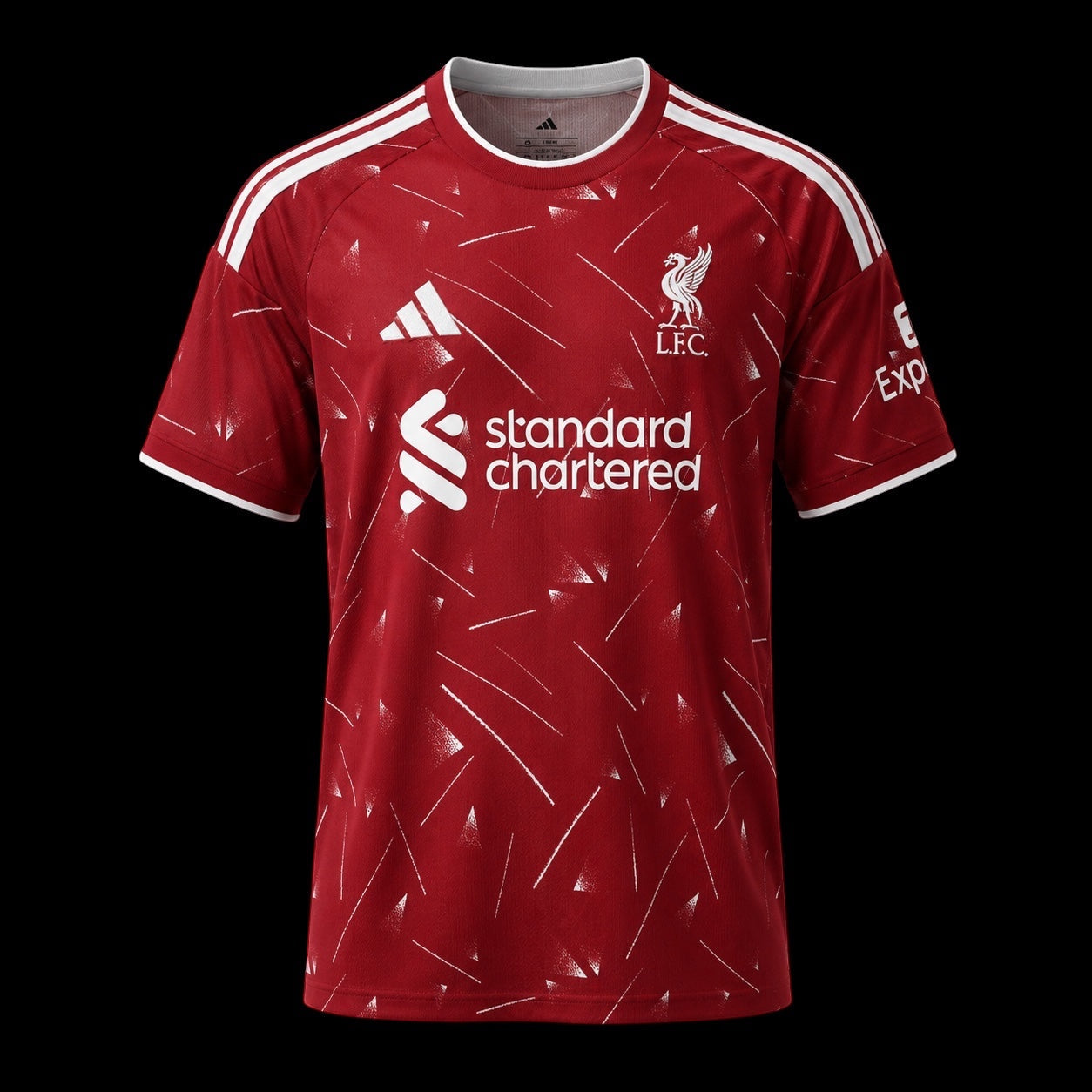 Kitted Up Liverpool 2026/2027 home football jersey in red with white graphic patterns and sponsor logos