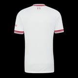 Back view of Kitted Up Liverpool 2026/2027 kids away jersey in white with red trim and 97 emblem on the collar