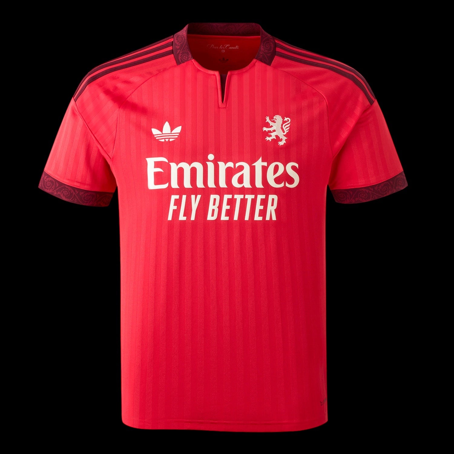 Kitted Up Lyon 2026/2027 kids away football jersey in red with white logos and dark red patterned trim