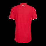 Back view of the red Kitted Up Manchester United 2026/2027 home jersey with white trim and United neck detail