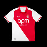 Kitted Up Monaco 2026/2027 home football jersey featuring the iconic red and white diagonal design and polo collar.