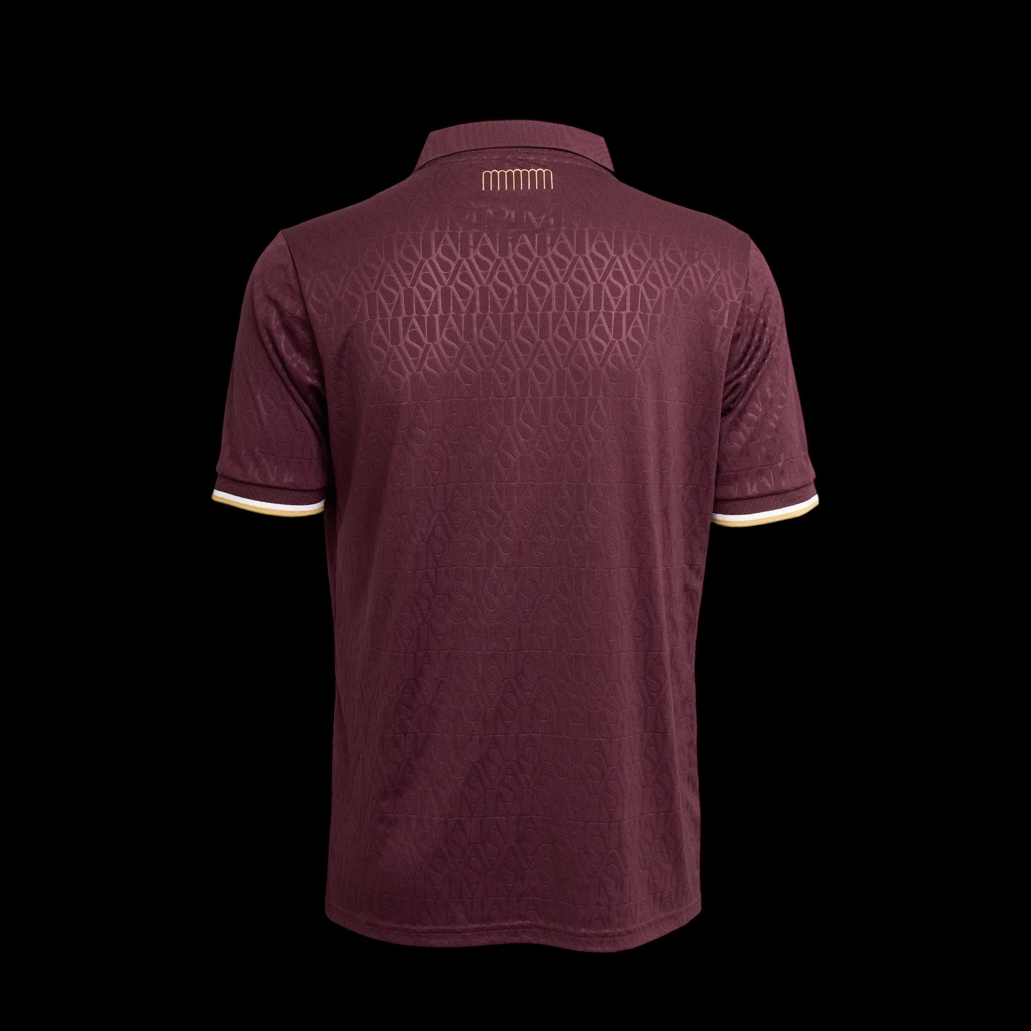 Back view of Kitted Up Monaco 2026/2027 kids away football jersey in dark red with gold collar and sleeve trim