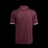 Back view of Kitted Up Monaco 2026/2027 kids away football jersey in dark red with gold collar and sleeve trim