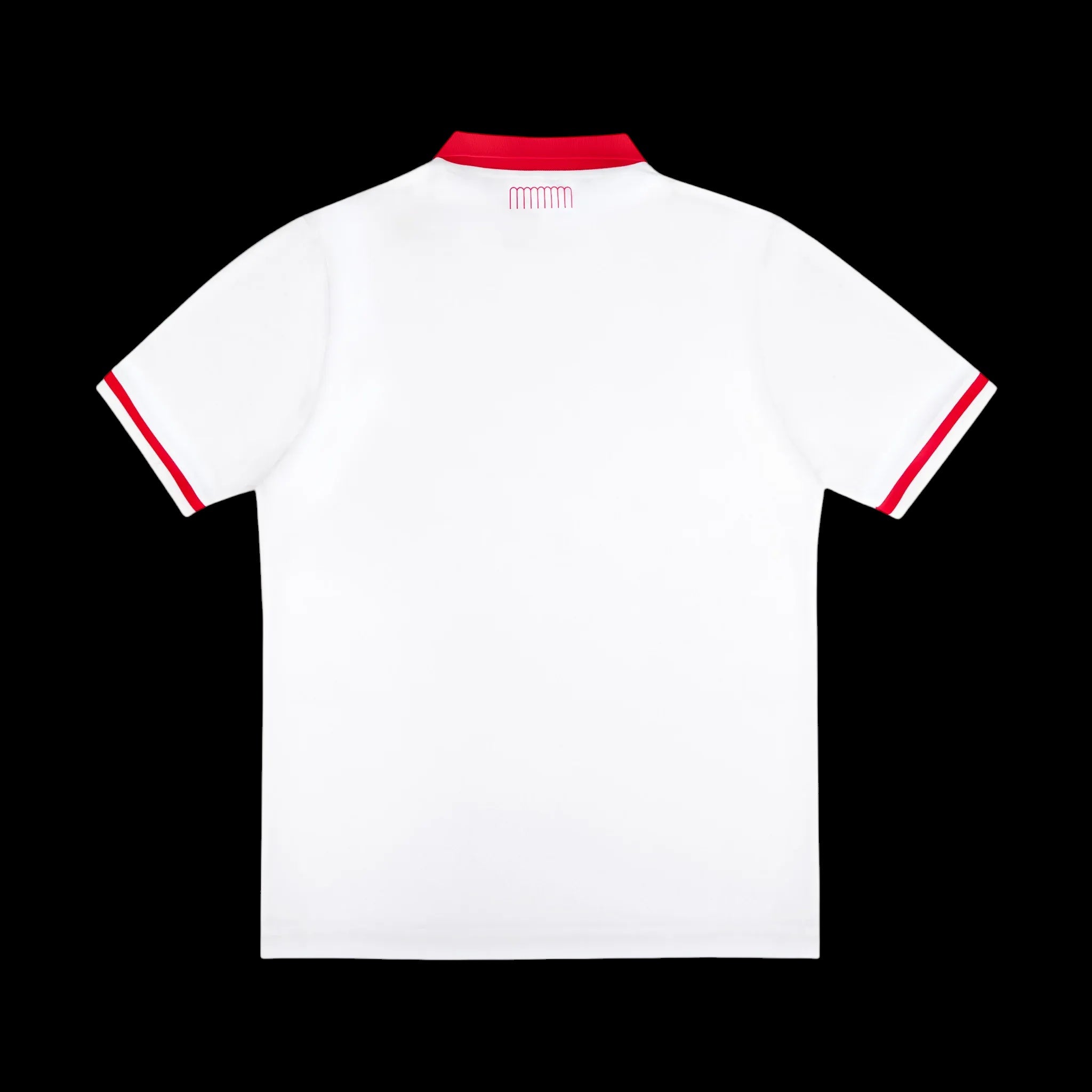 Back view of Kitted Up Monaco 2026/2027 kids home kit jersey in white with red collar and sleeve trim details.