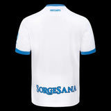 Back view of the white Kitted Up Napoli 2026/2027 away football jersey with blue trim and Sorgesana sponsor logo.