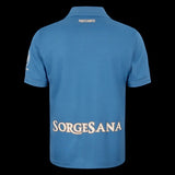 Back view of the blue Kitted Up Napoli 2026/2027 home kit jersey featuring Partenopei text and Sorgesana sponsor logo.