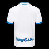Back view of Kitted Up Napoli 2026/2027 kids away jersey in white with blue trim and Sorgesana sponsor logo