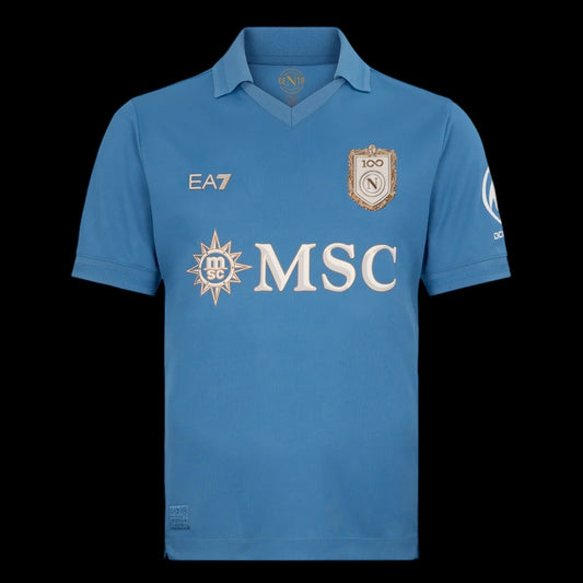 Kitted Up Napoli 2026/2027 kids home jersey in sky blue with gold crest and white sponsor logos
