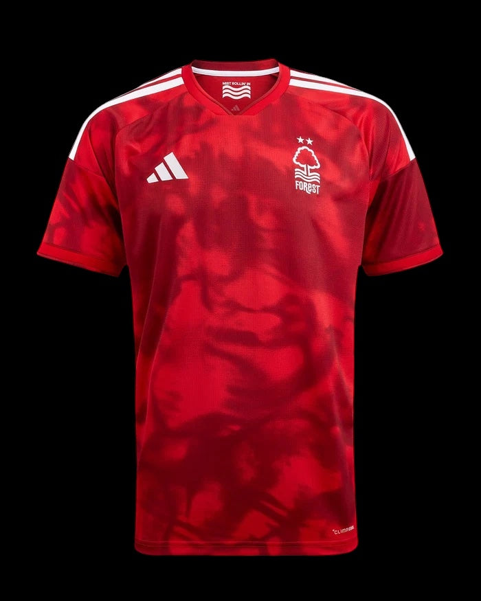 Kitted Up Nottingham Forest 2026/2027 adult home football jersey in red with white shoulder stripes and club crest.