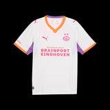 Kitted Up PSV 2026/2027 away jersey in white with orange and purple accents and pink sponsor branding.