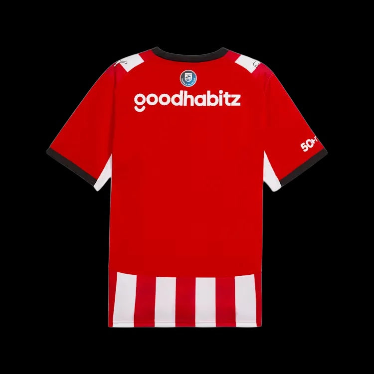 Back view of Kitted Up PSV 2026/2027 adult home football jersey in red and white with sponsor logos