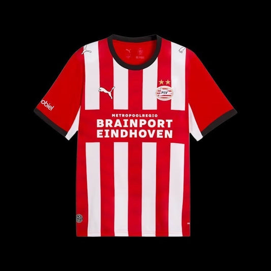 Kitted Up PSV 2026/2027 adult home football jersey featuring iconic red and white vertical stripes and team crest.
