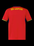 Back view of Kitted Up RB Leipzig 2026/2027 kids away jersey in red with yellow lettering and navy blue accents.
