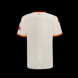 Kitted Up Roma 2026/2027 kids away football jersey in off-white with red and yellow sleeve trim, back view.