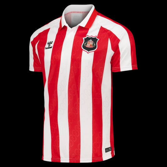 Kitted Up Sunderland 2026/2027 adult home football shirt featuring red and white vertical stripes and a polo collar.