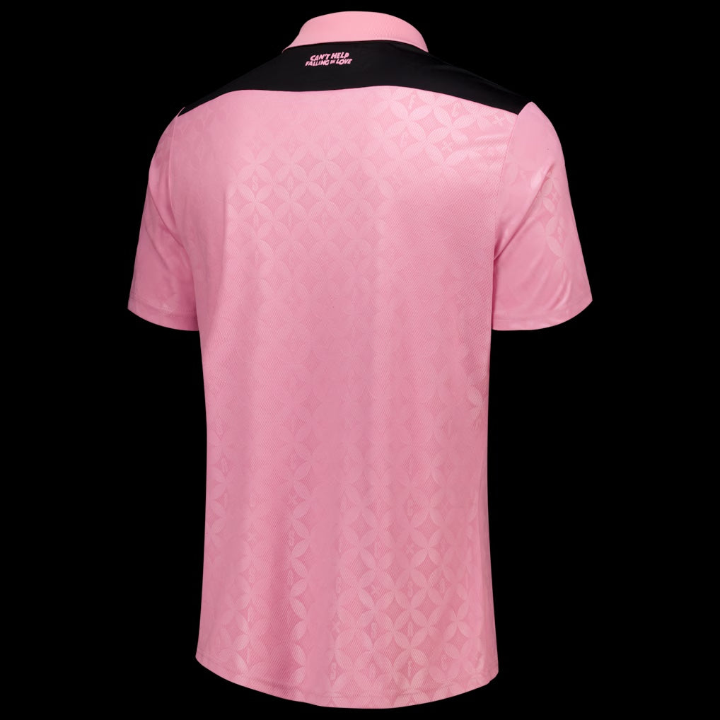 Back view of Kitted Up Sunderland 2026/2027 kids away jersey in pink with black collar and subtle geometric pattern