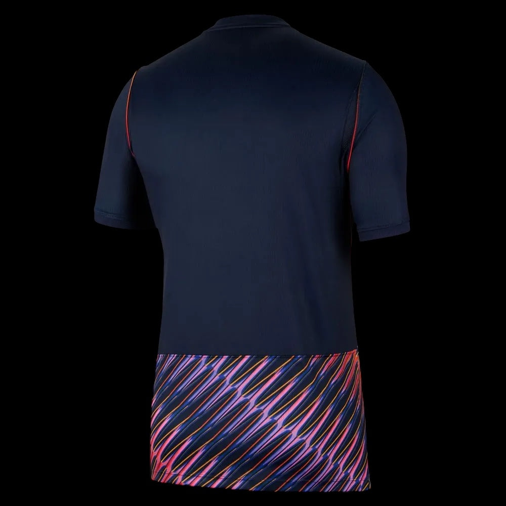 Back view of Kitted Up Tottenham Hotspur 2026/2027 away jersey in navy blue with pink and orange patterned hem