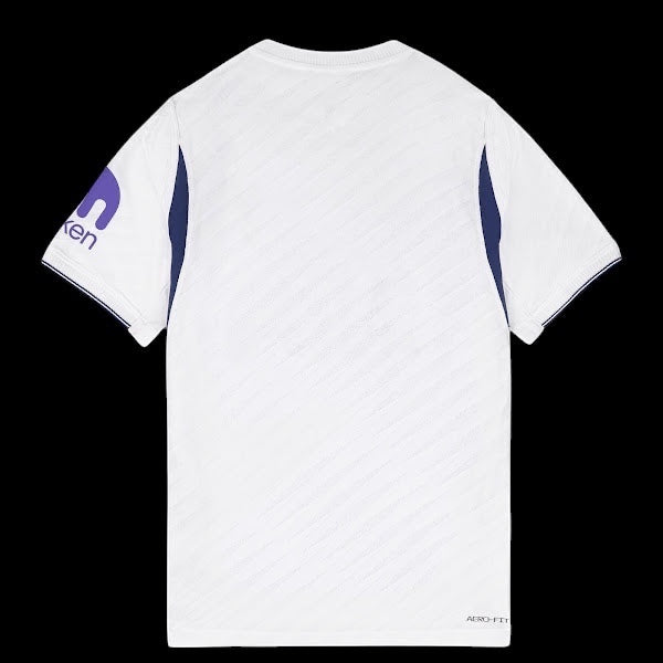 Back view of the white Kitted Up Tottenham Hotspur 2026/2027 home jersey with navy side panels and sleeve detail.