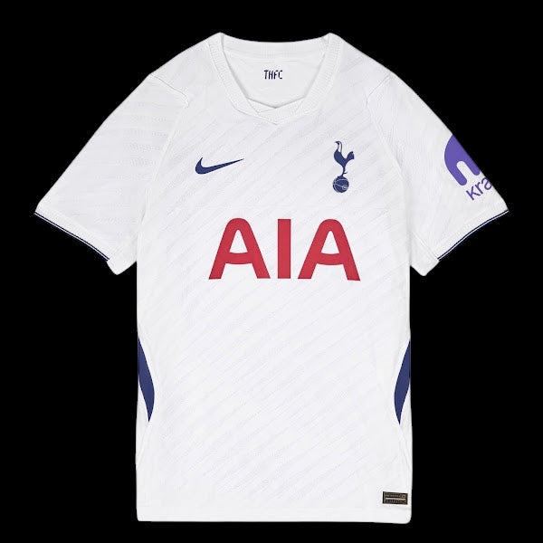 Kitted Up Tottenham Hotspur 2026/2027 kids home jersey in white with navy accents and red AIA sponsor logo