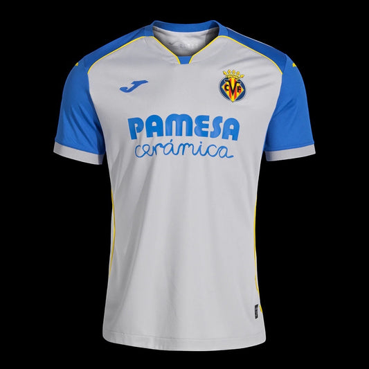 Kitted Up Villarreal CF 2026/2027 away jersey in grey with blue sleeves and yellow trim details