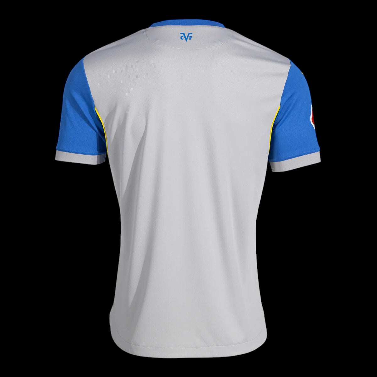 Back view of Kitted Up Villarreal CF 2026/2027 kids away jersey in grey with blue sleeves and yellow trim details.