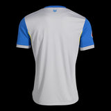 Back view of Kitted Up Villarreal CF 2026/2027 kids away jersey in grey with blue sleeves and yellow trim details.