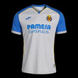 Kitted Up Villarreal CF 2026/2027 kids away football jersey in grey with blue sleeves and yellow trim details.