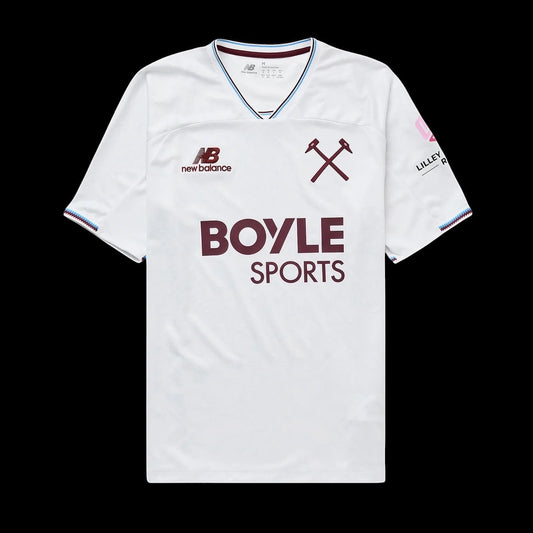 Kitted Up West Ham United 2026/2027 kids away football jersey in white with claret logos and trim