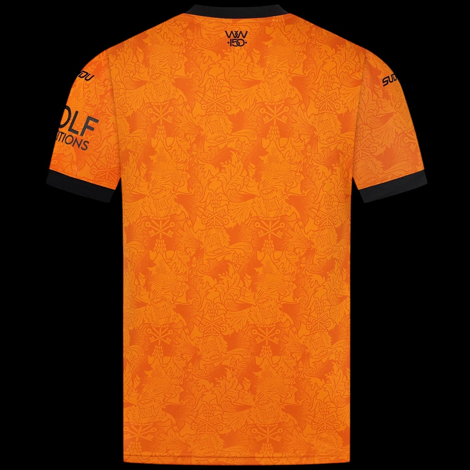 Back view of Kitted Up Wolverhampton Wanderers F.C 2026/2027 home jersey in orange with black trim and subtle patterns
