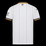 Back view of Kitted Up Wolves 2026/2027 away football jersey in white with black pinstripes and gold trim.